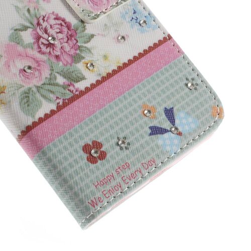 pu leren rhinestone wallet iphone 6 s pioenroos