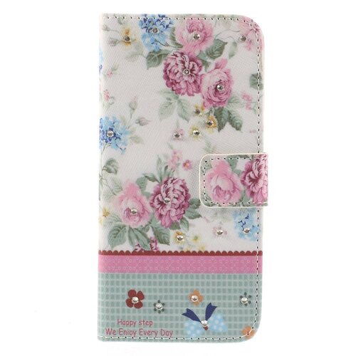 pu leren rhinestone wallet iphone 6 s pioenroos