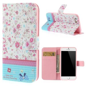 PU Leren Rhinestone Wallet iPhone 6(s) - Roze Bloemen