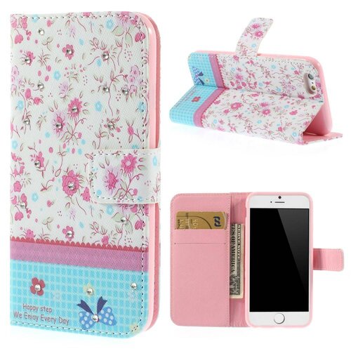 pu leren rhinestone wallet iphone 6 s roze bloemen