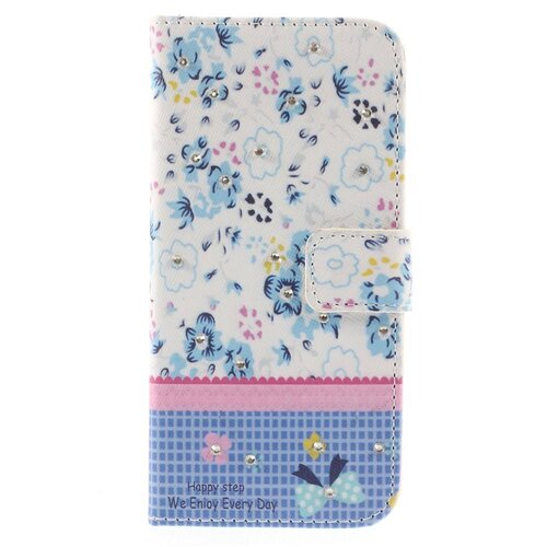pu leren rhinestone wallet iphone 6 s blauwe bloemen pu leren rhinestone wallet iphone 6 s blauwe bloemen
