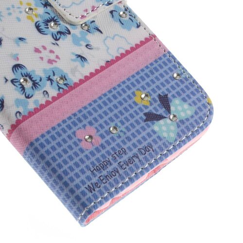 pu leren rhinestone wallet iphone 6 s blauwe bloemen pu leren rhinestone wallet iphone 6 s blauwe bloemen