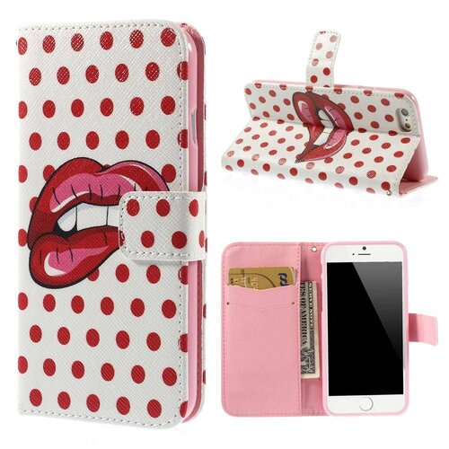PU Leren Wallet iPhone 6(s) - Polka Dot Lips
