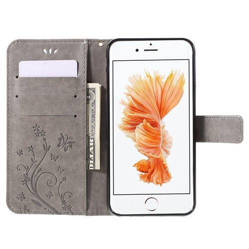 Uilenserie pu leren wallet iphone 6 s grijs vlinder en bloemprint Uilenserie pu leren wallet iphone 6 s grijs vlinder en bloemprint