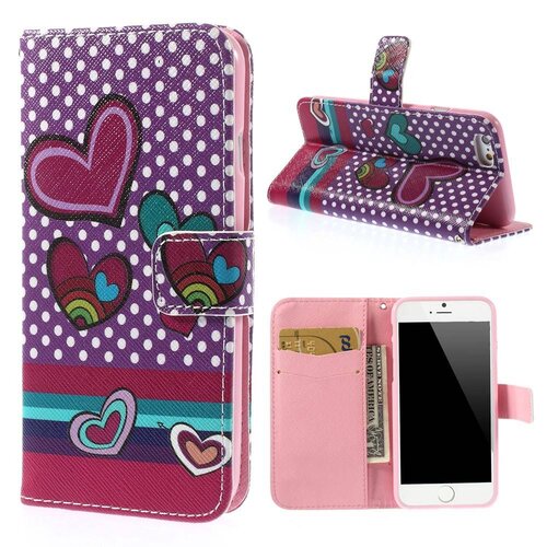 PU Leren Wallet iPhone 6(s) - Polka Dot Hartjes