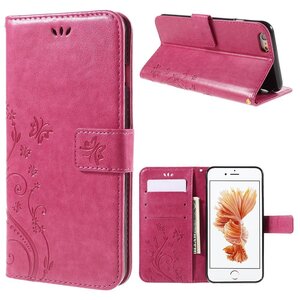 PU leren Stand Wallet hoesje voor iPhone 6(s) 4,7 inch- Vlinder en bloemprint- Roze