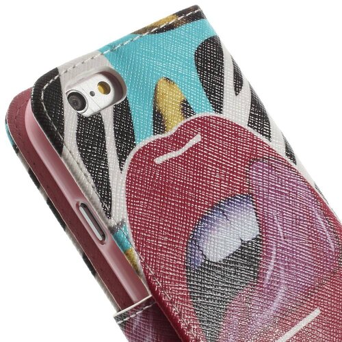 pu leren wallet iphone 6 s sexy lips