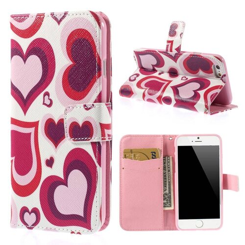 PU Leren Wallet iPhone 6(s) - Roze Hartjes