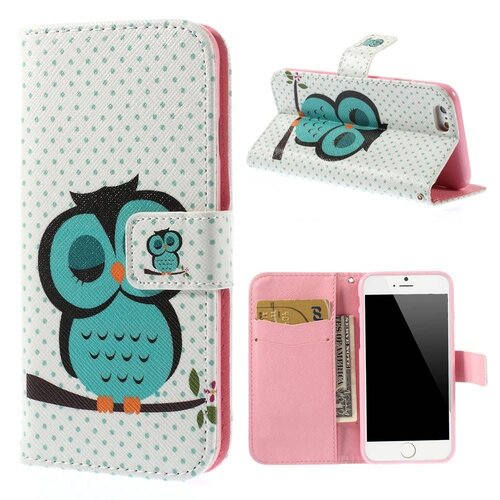 Uilenserie slapende uil wallet stand lederen hoesje voor iph