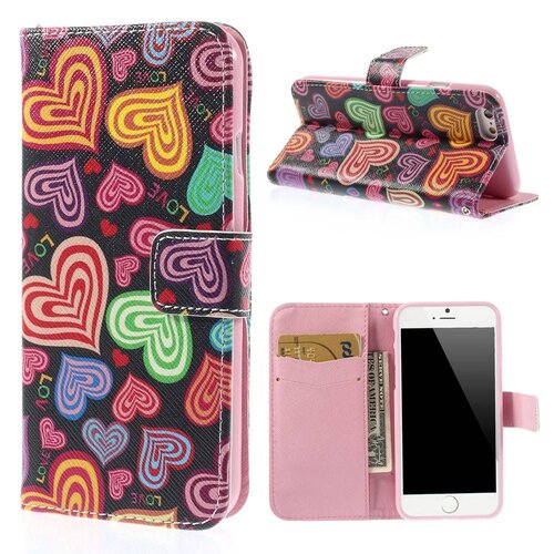 pu leren wallet iphone 6 s 60s hartjes