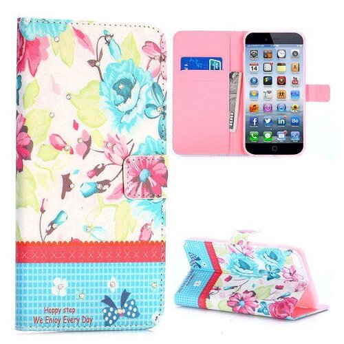 TVC pu leren rhinestone wallet iphone 6 s plus lotus