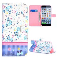 PU Leren Rhinestone Wallet iPhone 6(s) plus - Blauwe Bloemen
