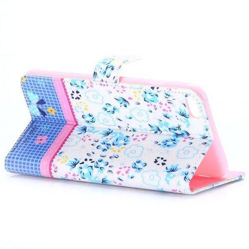 TVC pu leren rhinestone wallet iphone 6 s plus blauwe bloemen