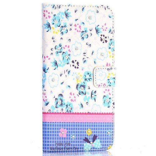 TVC pu leren rhinestone wallet iphone 6 s plus blauwe bloemen