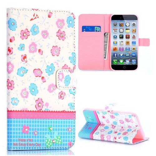 TVC pu leren rhinestone wallet iphone 6 s plus gekleurde bloemen
