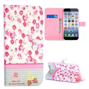 TVC PU Leren Rhinestone Wallet iPhone 6(s) plus - Rode Bloemen