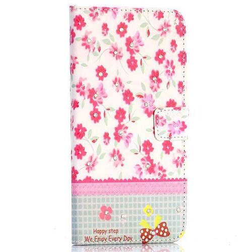 TVC pu leren rhinestone wallet iphone 6 s plus rode bloemen