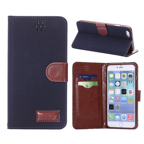 TVC pu leren retro wallet iphone 6 s plus navy blauw