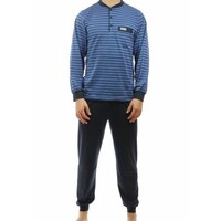 Gentlemen tricot pyjama blauw/zwarte streep 4117