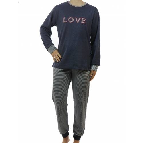 Lunatex Lunatex dames pyjama dikke tricot Love 4124