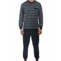 Gentlemen dikke tricot pyjama blauw/rode streep 4135