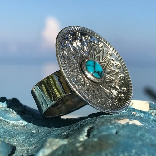 Leelavadee Jewelry Zilveren BOHO ring Happy Sun Turquoise