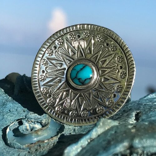 Leelavadee Jewelry Zilveren BOHO ring Happy Sun Turquoise