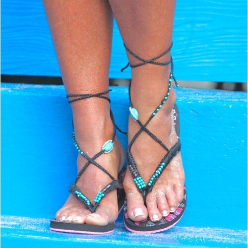 Leelavadee Jewelry Bohemian Flip Flops 5 (roze/turquoise)