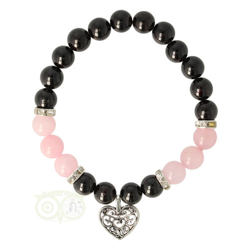 Armband granaat/rozenkwarts met hartje 