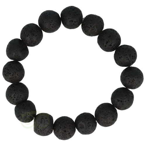 Armband - zwart lavasteen - grote kraal 
