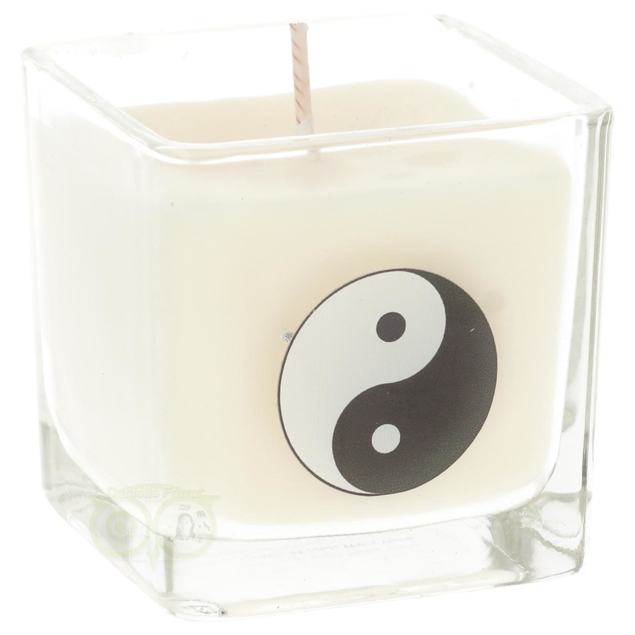 Geurkaars Koolzaadwas Eco 'Yin Yang' in glas