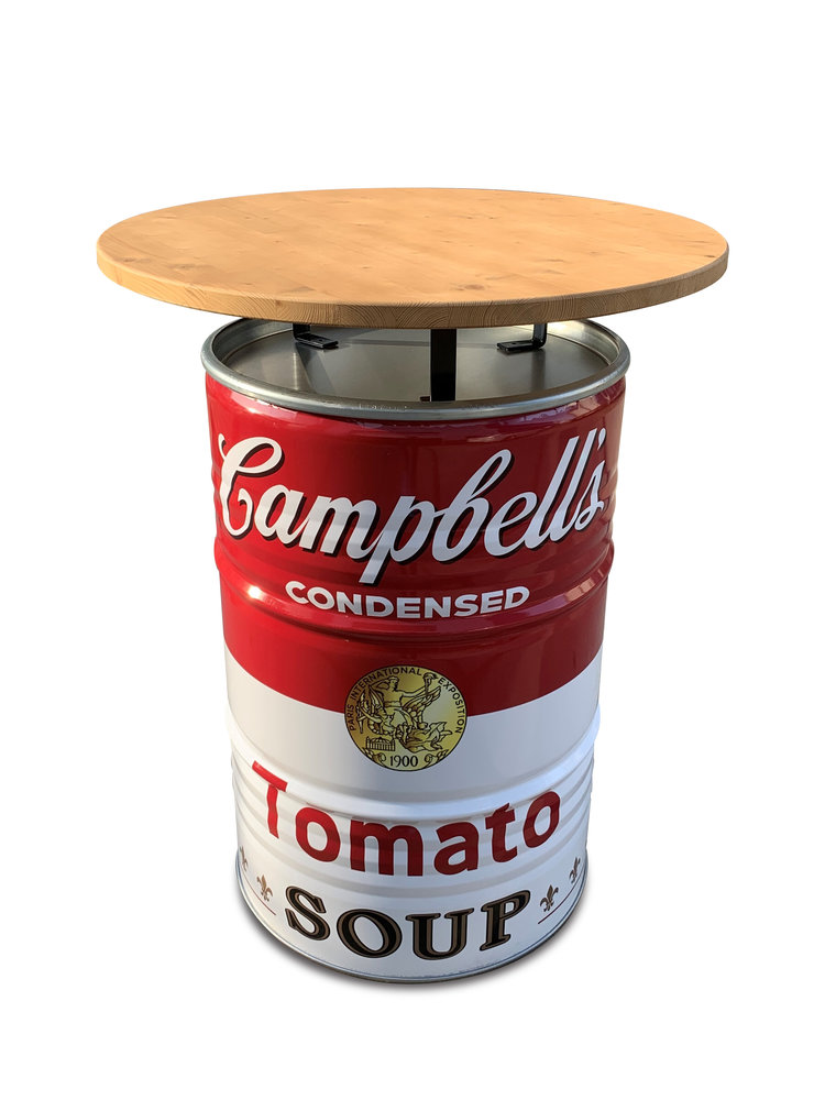 200 liter Olfass Campbell's Suppen-Stehtisch mit Holzplatte 80x105 cm -  BarrelKings
