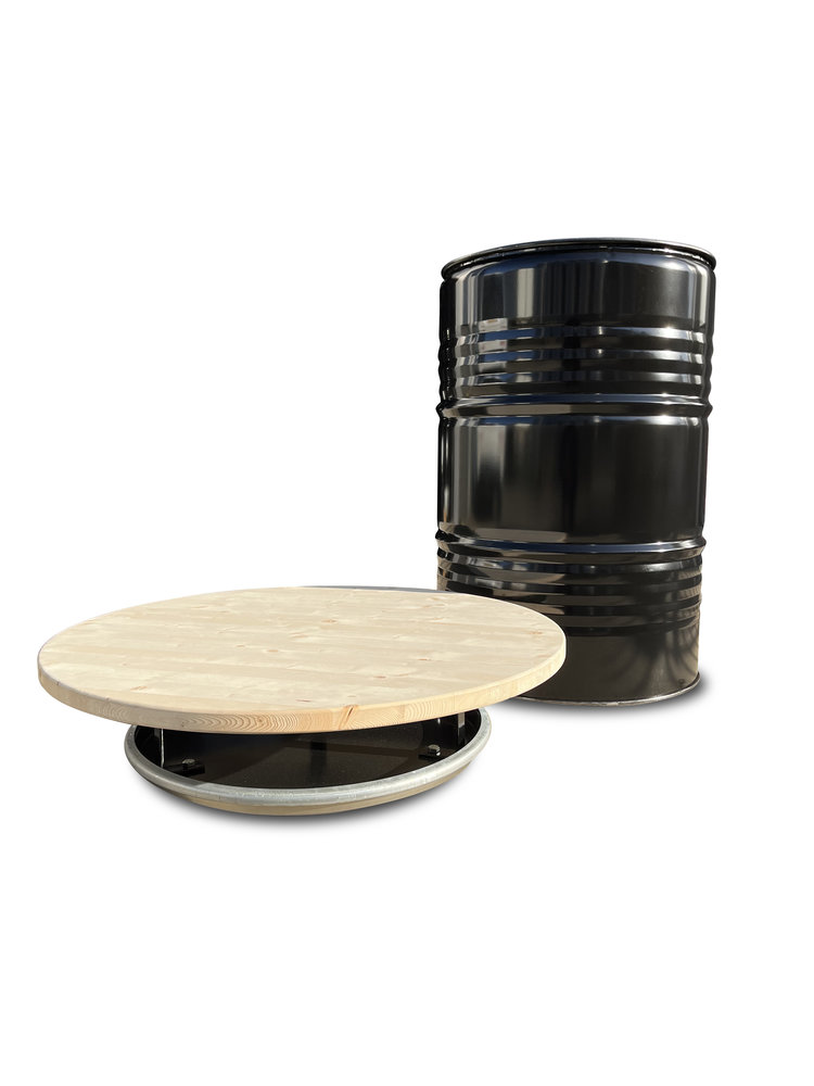 hamer dichters verzekering Industriële zwarte metalen olievat statafel met houten blad 80x105 cm -  BarrelKings