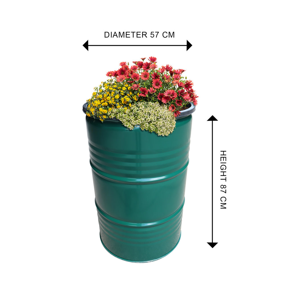 Gezichtsvermogen Cusco Melbourne Metalen plantenbak 200L olievat groen inclusief binnenkuip 65L - BarrelKings