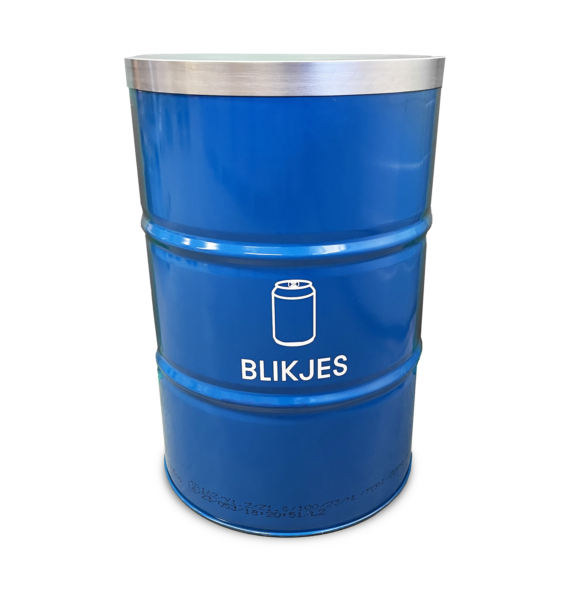 BinBin BLUE 200 Liter olievat afvalscheiding prullenbak| grote afvalbak| blikjes-inzameling| inzamelbak blikken | statiegeld blikken | Horeca afvalbak