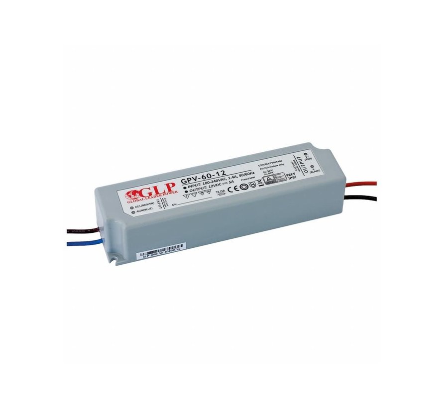GLP LED Netzteil Transformator - 12V 60W 5A - geeignet für 12V LED Beleuchtung - IP67 wasserdicht