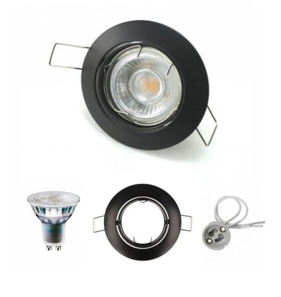 Led line LED Einbaustrahler GU10 komplett - dimmbar - rund - Ø 80mm - IP20 -  5.5W  - schw.  Rahmen - Lichtfarbe optional - 230V