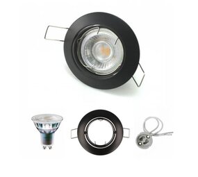 Led line LED Einbaustrahler GU10 komplett - dimmbar - rund - Ø 80mm - IP20 -  5.5W  - schw. Rahmen - Lichtfarbe optional - 230V