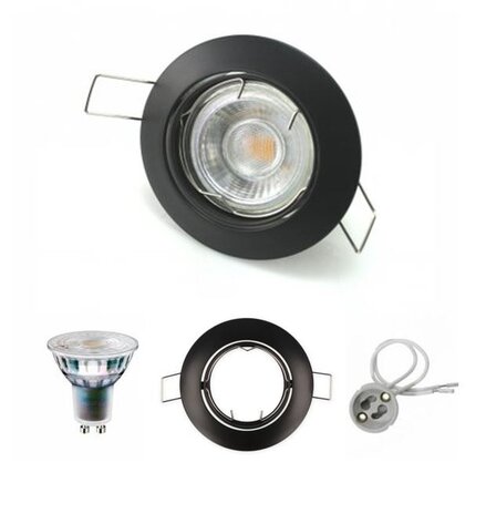 Led line LED Einbaustrahler GU10 komplett - dimmbar - rund - Ø 80mm - IP20 -  5.5W  - schw.  Rahmen - Lichtfarbe optional - 230V