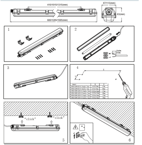 Spectrum Komplettset - 120cm Doppelfassung - IP65 Feuchtraum - Wannenleuchte + 2 x 18W LED Leuchtstoffröhren - 6000K - 865 - Tageslichtweiß Spectrum Komplettset - 120cm Doppelfassung - IP65 Feuchtraum - Wannenleuchte + 2 x 18W LED Leuchtstoffröhren - 6000K - 865 - Tageslichtweiß