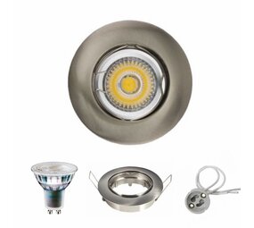 Aigostar LED Einbaustrahler dimmbar GU10 komplett - rund - Ø 80mm - IP20 -  5.5W  - Edelstahl - Lichtfarbe optional - 230V Aigostar LED Einbaustrahler dimmbar GU10 komplett - rund - Ø 80mm - IP20 -  5.5W  - Edelstahl - Lichtfarbe optional - 230V