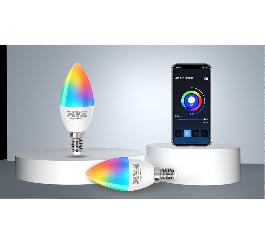 Aigosmart WLAN LED Lampe - E14 5W G37 - RBG + CCT Alle Lichtfarben - Bedienung über App