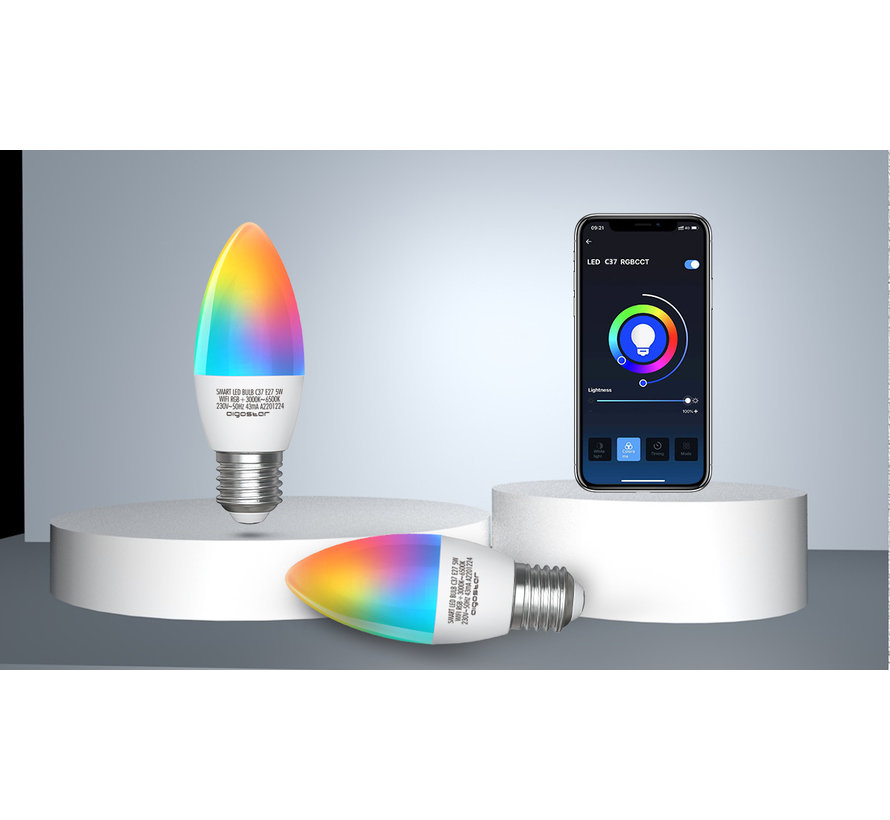 Aigosmart WLAN LED Lampe - E27 5W C37 - RBG + CCT Alle Lichtfarben - Bedienung über App