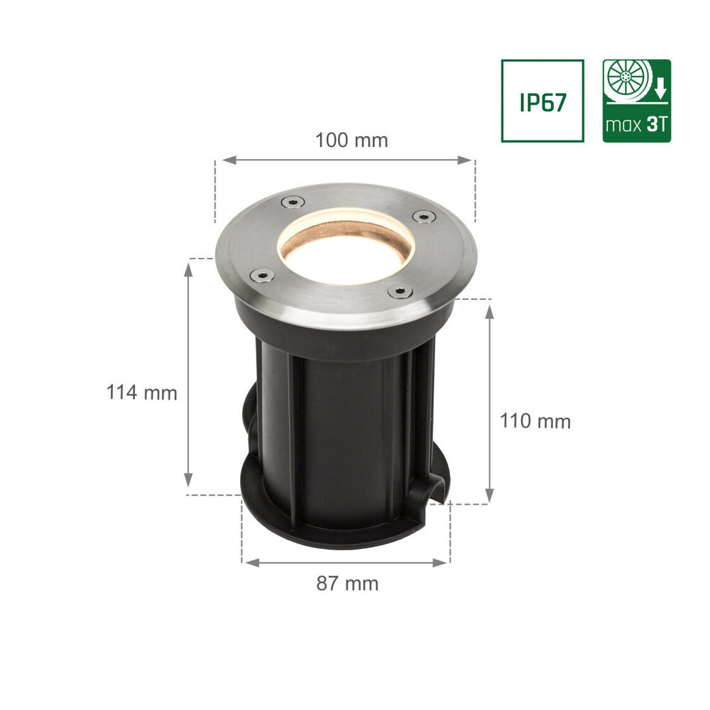 Spectrum LED Bodenspot GU10 - IP67 - Rund Alu - 108mm | Einbaumaß 100mm - 230V Spectrum LED Bodenspot GU10 - IP67 - Rund Alu - 108mm | Einbaumaß 100mm - 230V