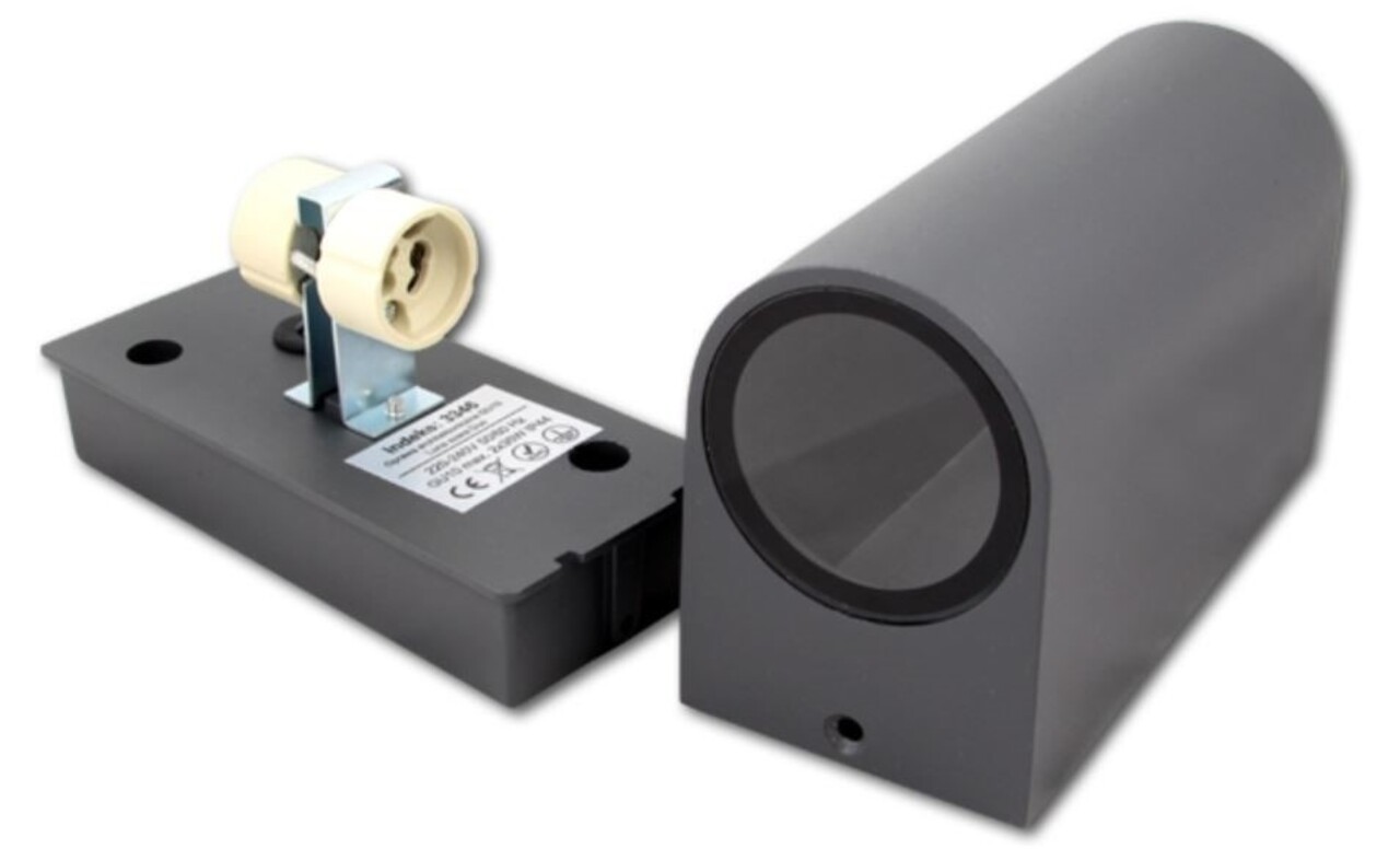 Spectrum LED Wandleuchte halbrund Anthrazit - GU10 Fassung - IP44 - geeignet für 2 GU10 Spots Spectrum LED Wandleuchte halbrund Anthrazit - GU10 Fassung - IP44 - geeignet für 2 GU10 Spots