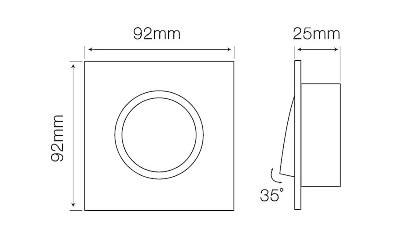 LED line LED Strahler Einbaurahmen Schwarz viereckig  - schwenkbar - Sägegröße 74mm - Außengröße 92mm