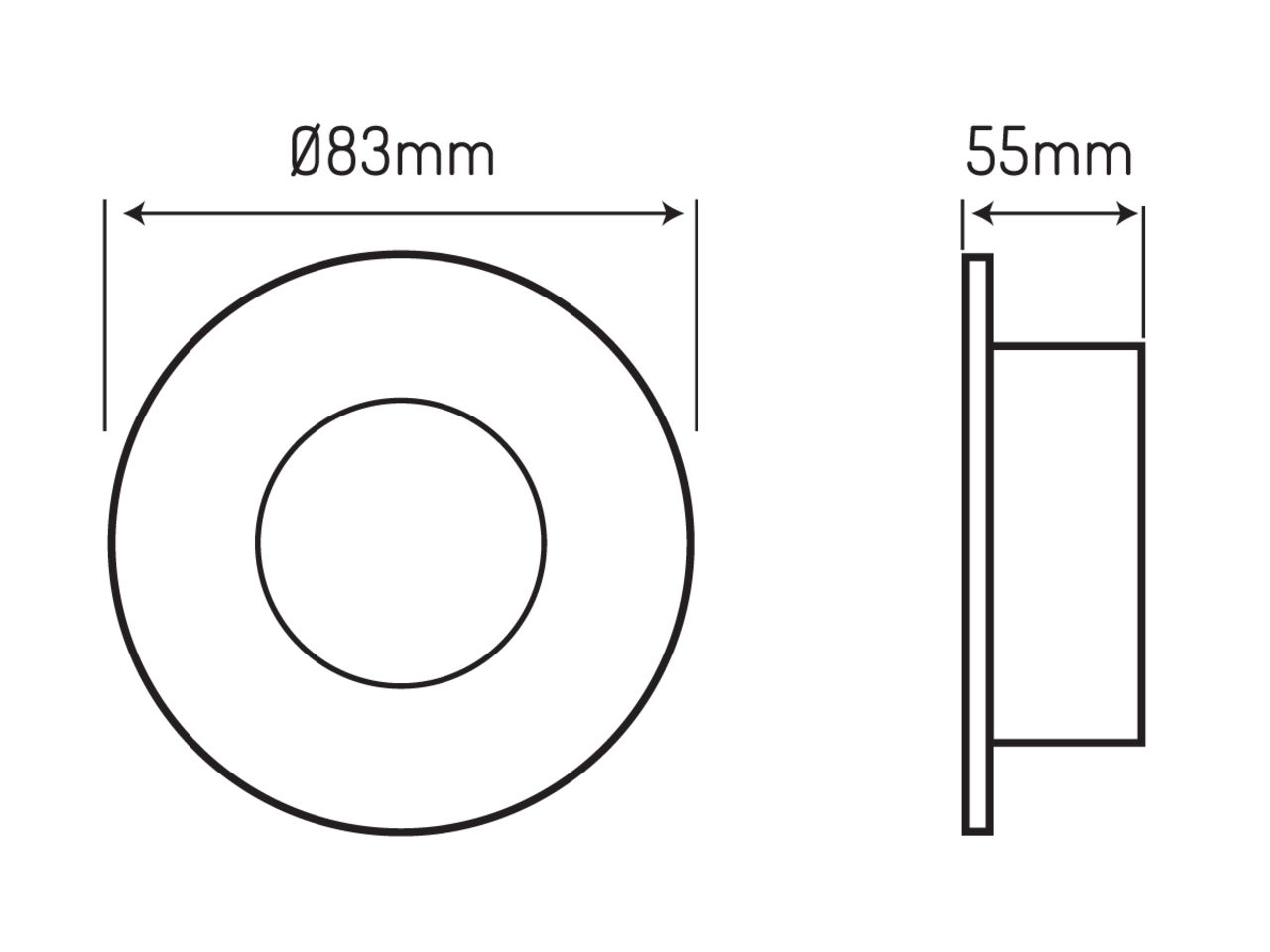 LED line LED Strahler Einbaurahmen Schwarz rund - Badezimmer IP44 - Sägegröße 73mm - Außengröße 83mm