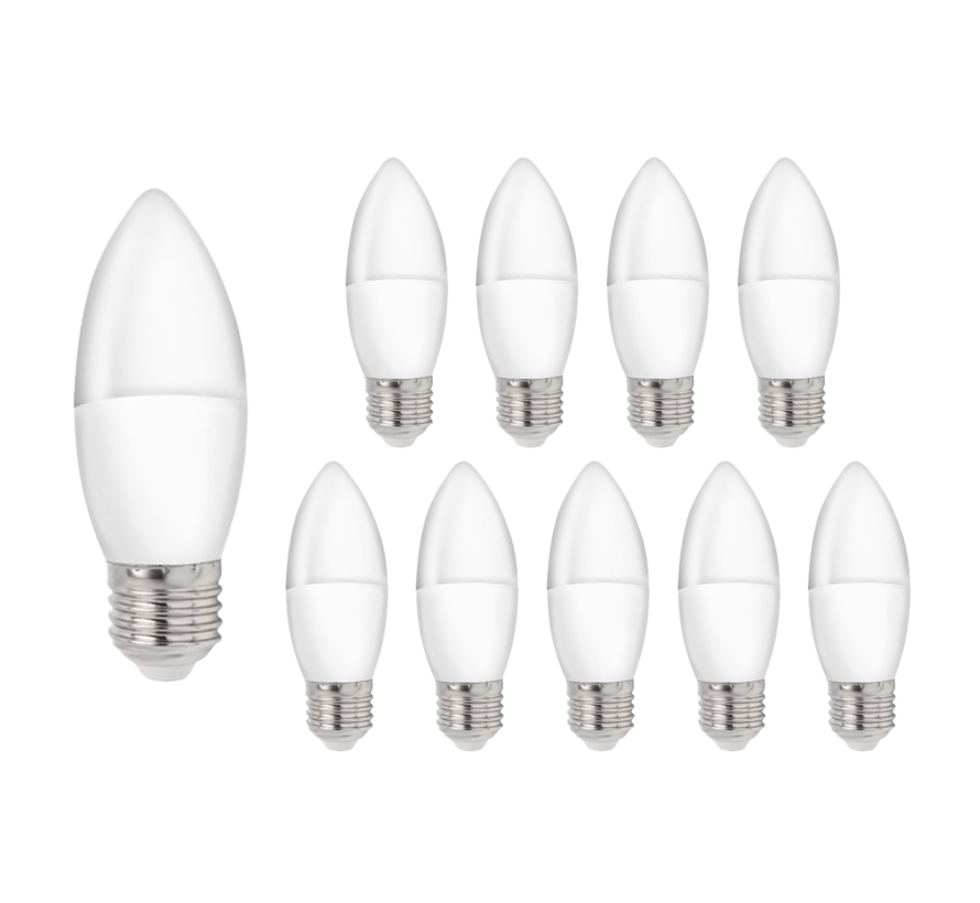 Vorteilspack 10 Stück - E27 LED Kerzenlampen - Typ C37 3W entspricht 25W - 3000K Warmweiß