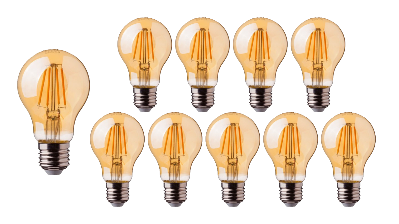 LCB LED-Beleuchtung Innovatives Design, hochwertige Technik & schnelle Lieferung! Vorteilspack 10 Stück LED Fadenlampe dimmbar - E27 A60 - 4W entspricht 50W - 2200K extra Warmweiß - 2 Jahre Garantie