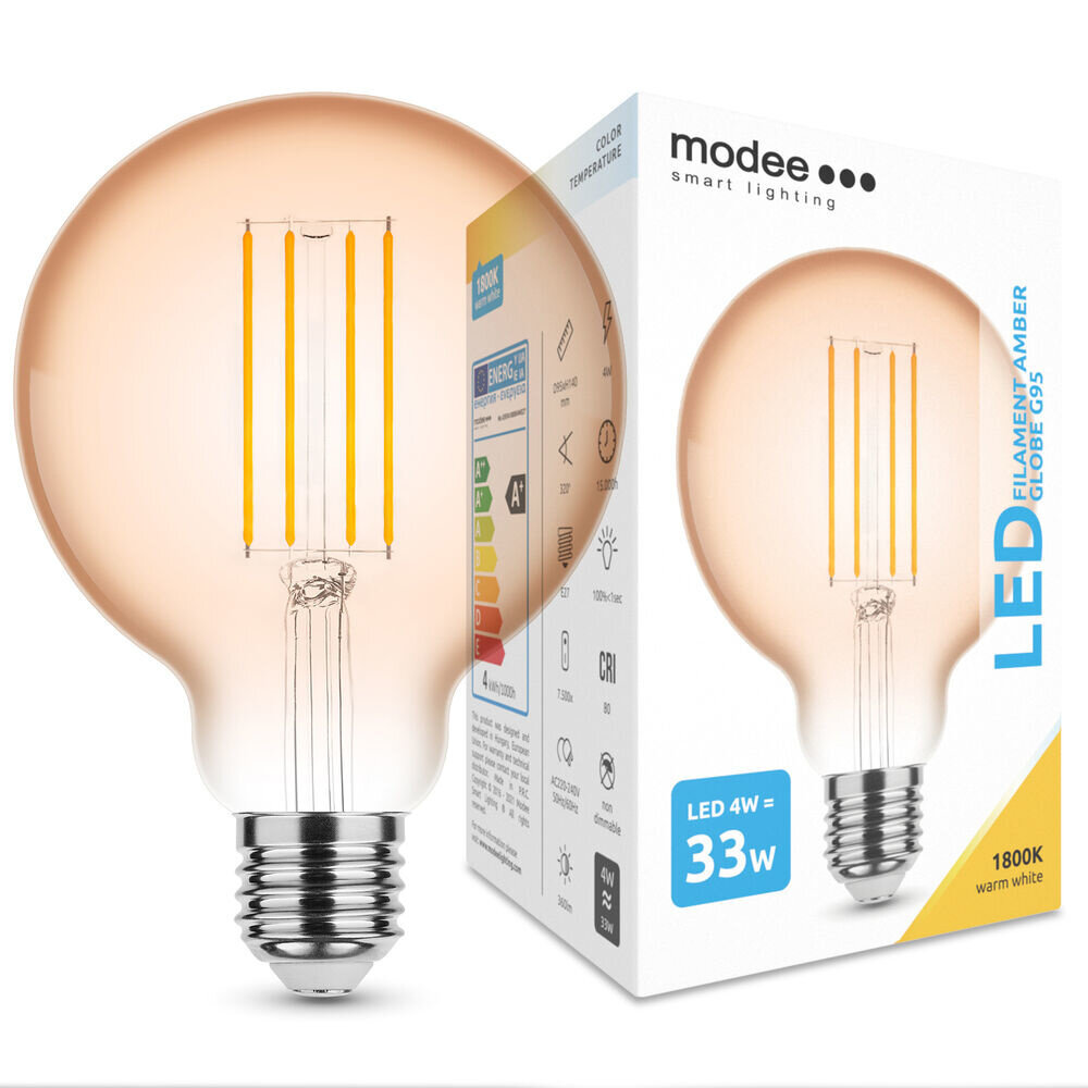 Modee Lighting LED Fadenlampe E27 - G95 - 4W entspricht 33W - 1800K extra Warmweiß - L Globe Modee Lighting LED Fadenlampe E27 - G95 - 4W entspricht 33W - 1800K extra Warmweiß - L Globe